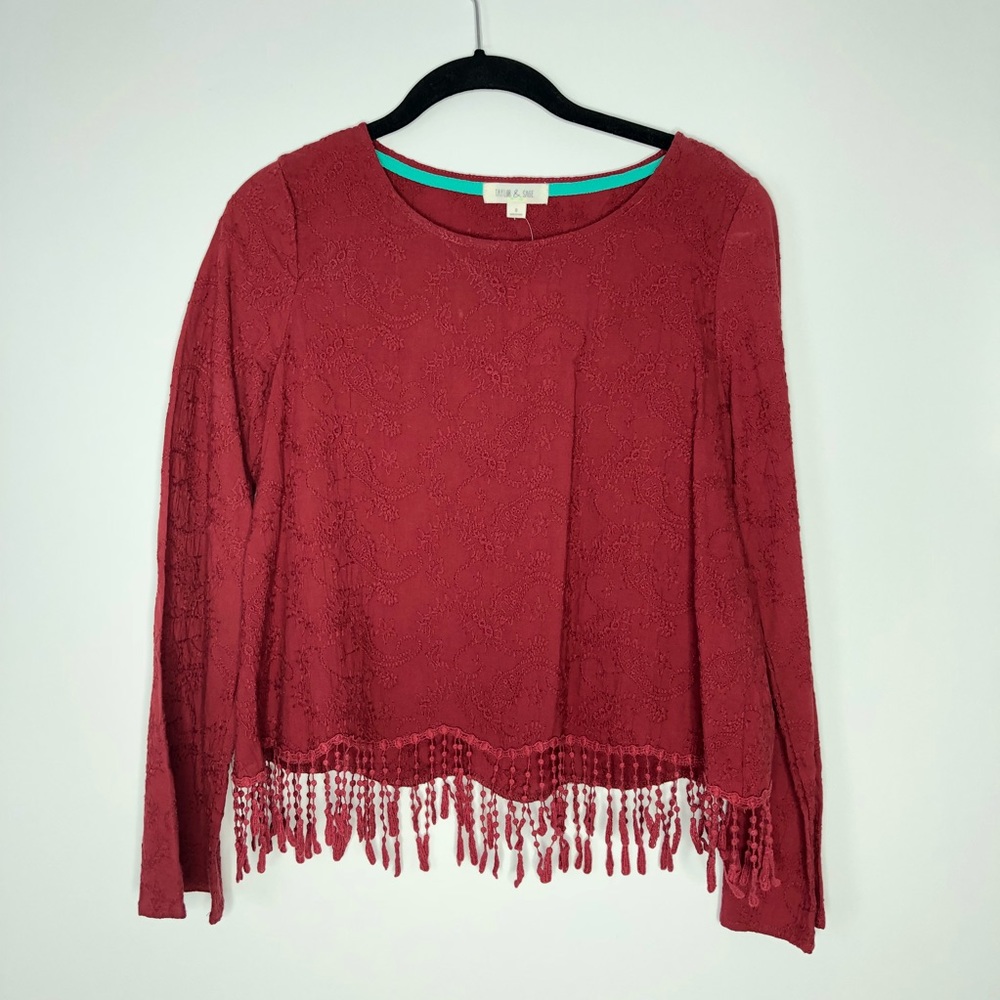 NWT Fringe Maroon Bell Sleeve Versona Top Sz S